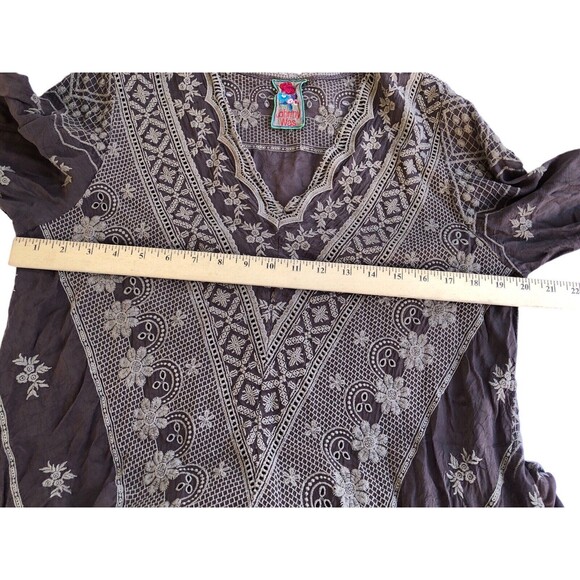 Johnny Was Women's Eyelet Lace V-Neck Floral Embroidered Tunic Top Brown - Picture 7 of 10